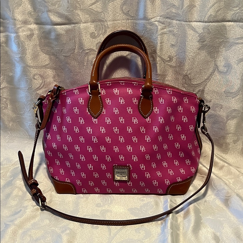 Dooney & Bourke Magenta Satchel with Brown Accents